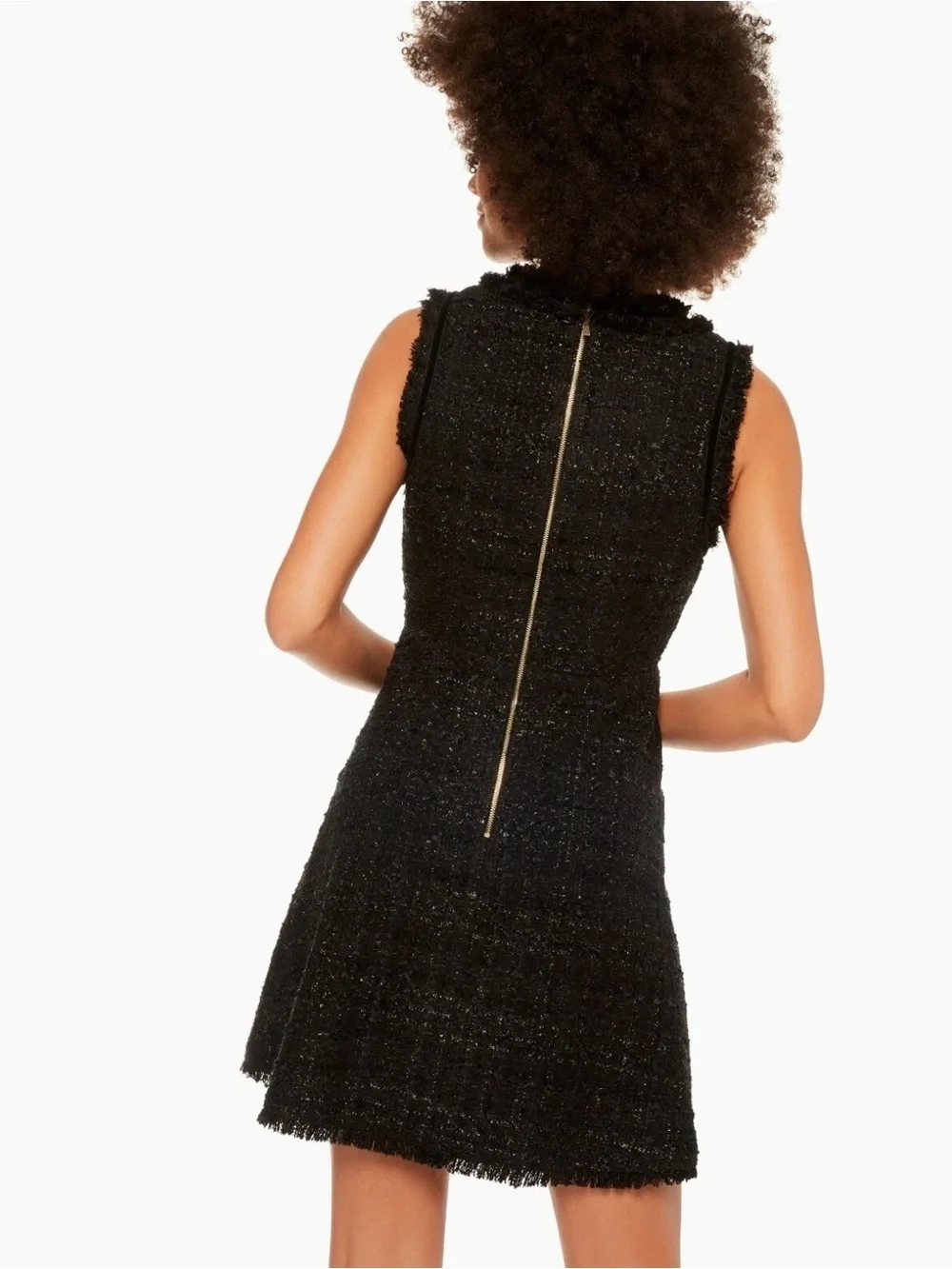 NWT Kate Spade New York Black Shimmer Tweed Dress – V-Neck A-Line LBD Size 6